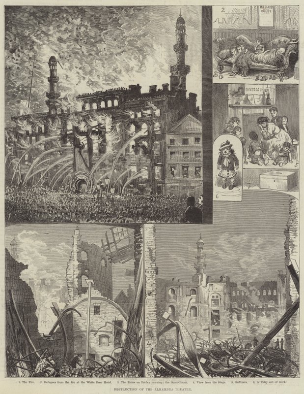 Vernietiging van het Alhambra Theater door Alfred Courbould
