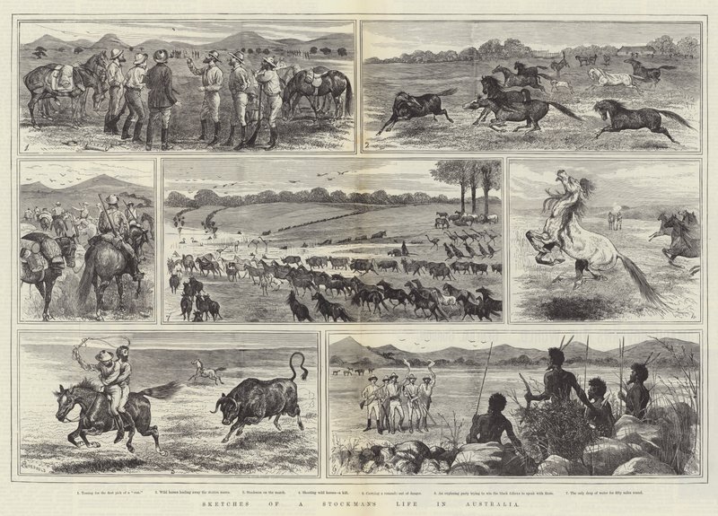 Schetsen van het leven van een veehouder in Australië door Alfred Courbould