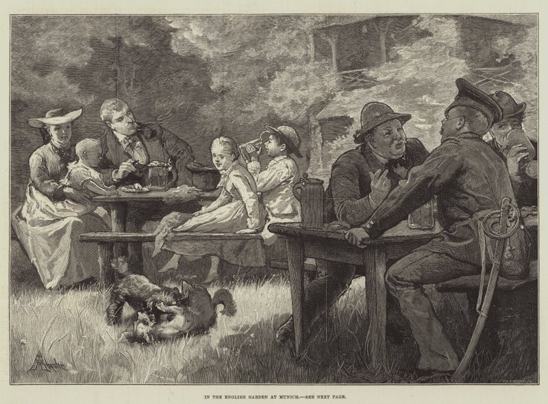 In de Engelse Tuin in München door Alfred Edward Emslie