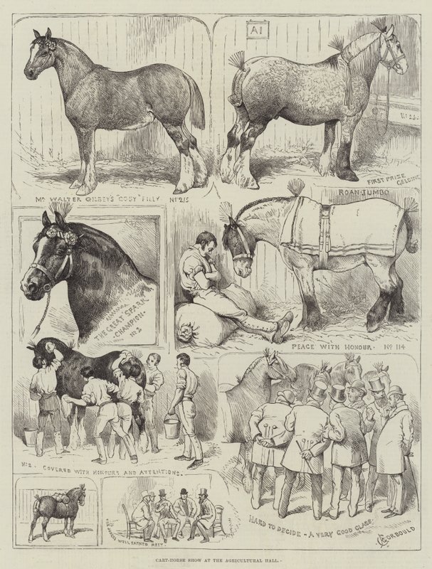 Trekpaardenshow in de Agricultural Hall door Alfred Courbould