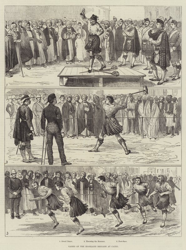 Spelen van de Highland Brigade in Caïro door Alfred Courbould