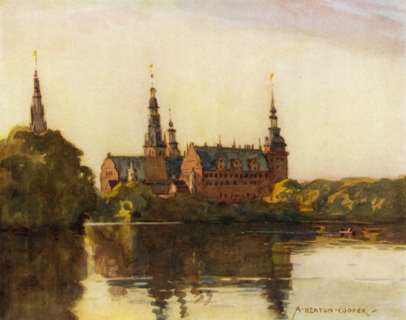 Denemarken: Frederiksborg Kasteel (kleur litho) door Alfred Heaton Cooper
