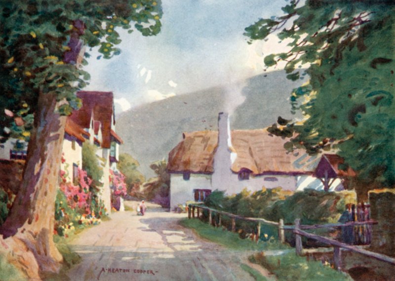 Luccombe Dorp (kleur litho) door Alfred Heaton Cooper