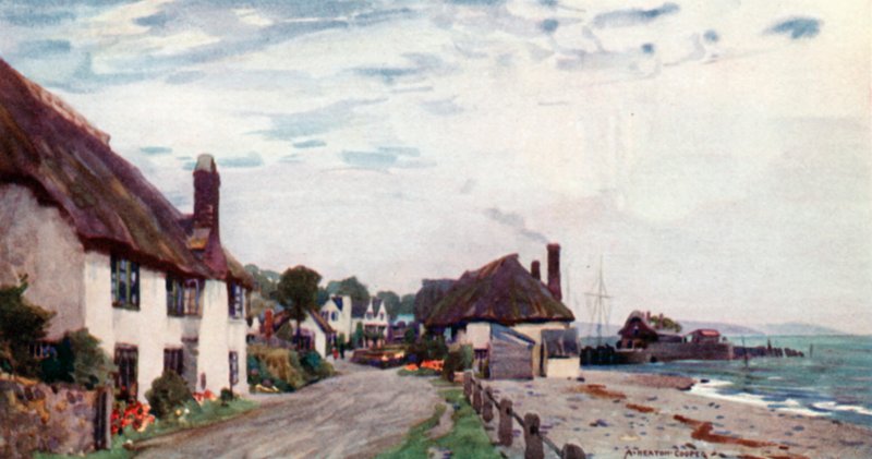 Porlock Weir (kleur litho) door Alfred Heaton Cooper