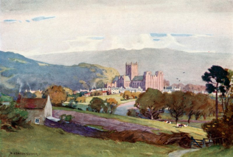 Wells, vanaf Milton Hill (kleur litho) door Alfred Heaton Cooper