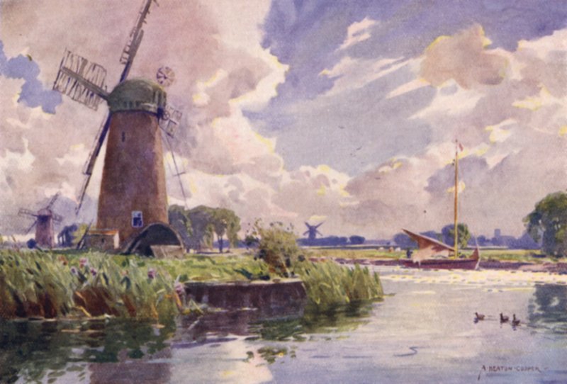 Windmolens op de Thurne, Norfolk door Alfred Heaton Cooper