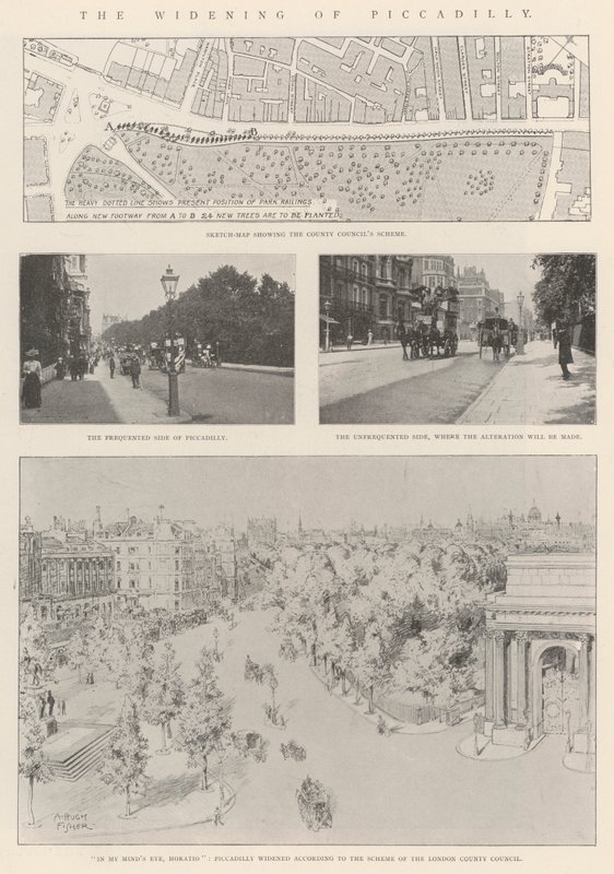 De verbreding van Piccadilly door Alfred Hugh Fisher
