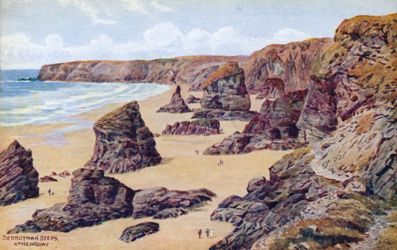Bedruthan Steps, bij Newquay door Alfred Robert Quinton