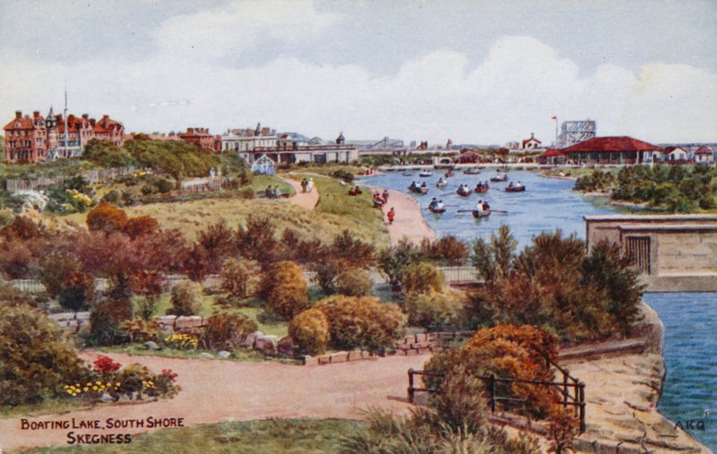 Vijver met boten, South Shore, Skegness door Alfred Robert Quinton
