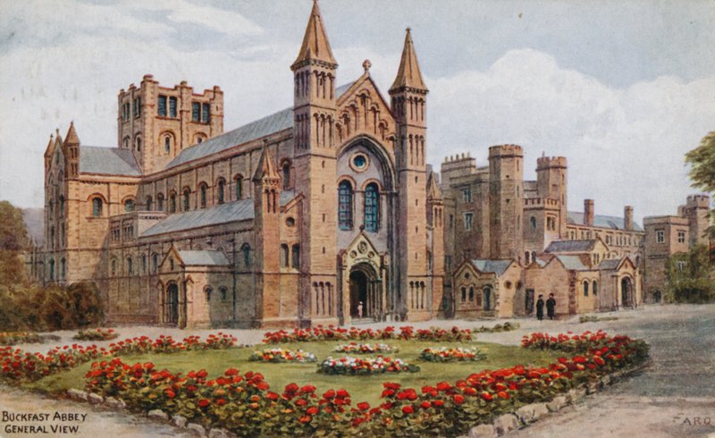 Buckfast Abbey (kleur litho) door Alfred Robert Quinton