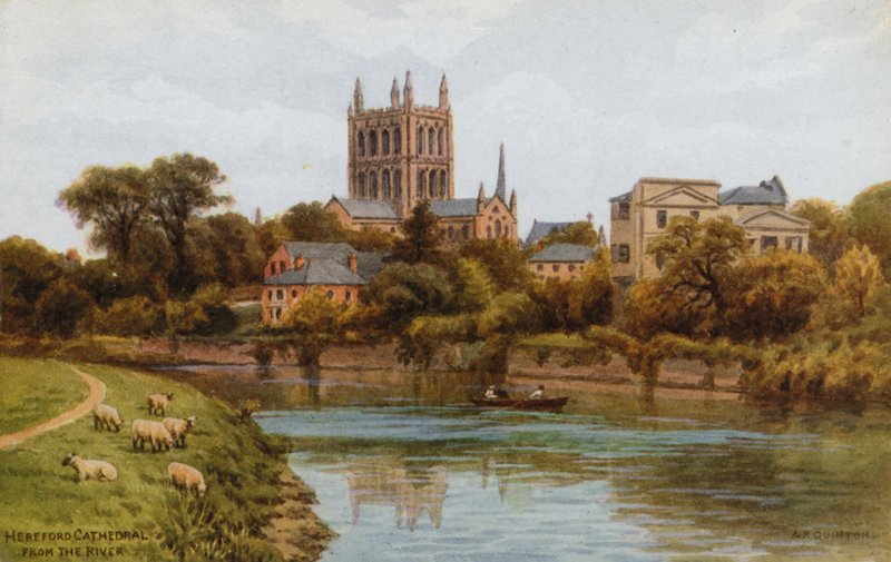 Hereford Cathedral, vanaf de rivier door Alfred Robert Quinton