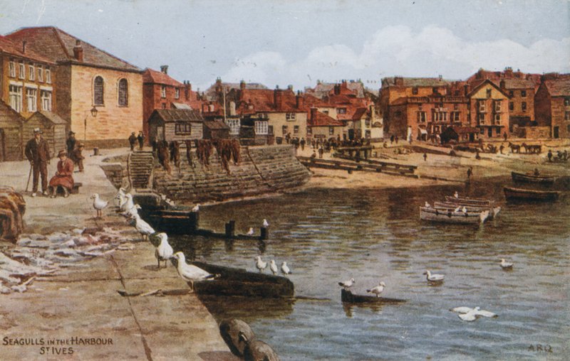 Meeuwen in de Haven, St Ives door Alfred Robert Quinton