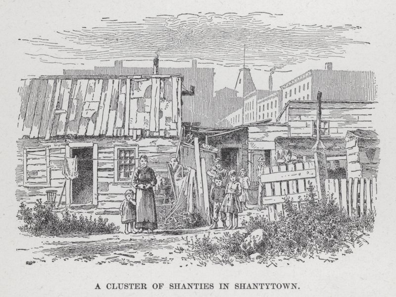 Een cluster van hutjes in Shantytown (litho) door American School