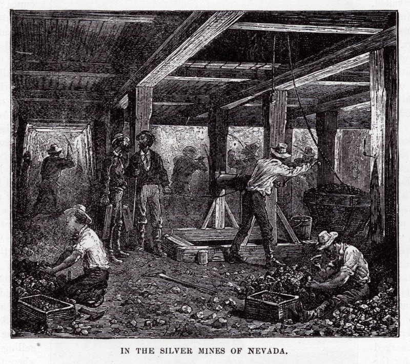 In de Zilvermijnen van Nevada (gravure) door American School