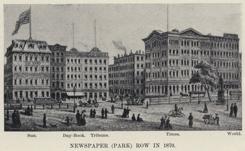 Krant (Park) Row in 1870 door American School