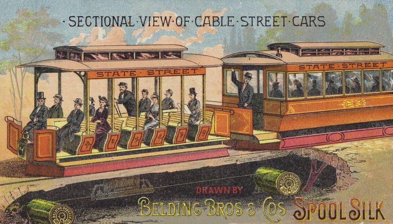 Passagiers in trams door American School