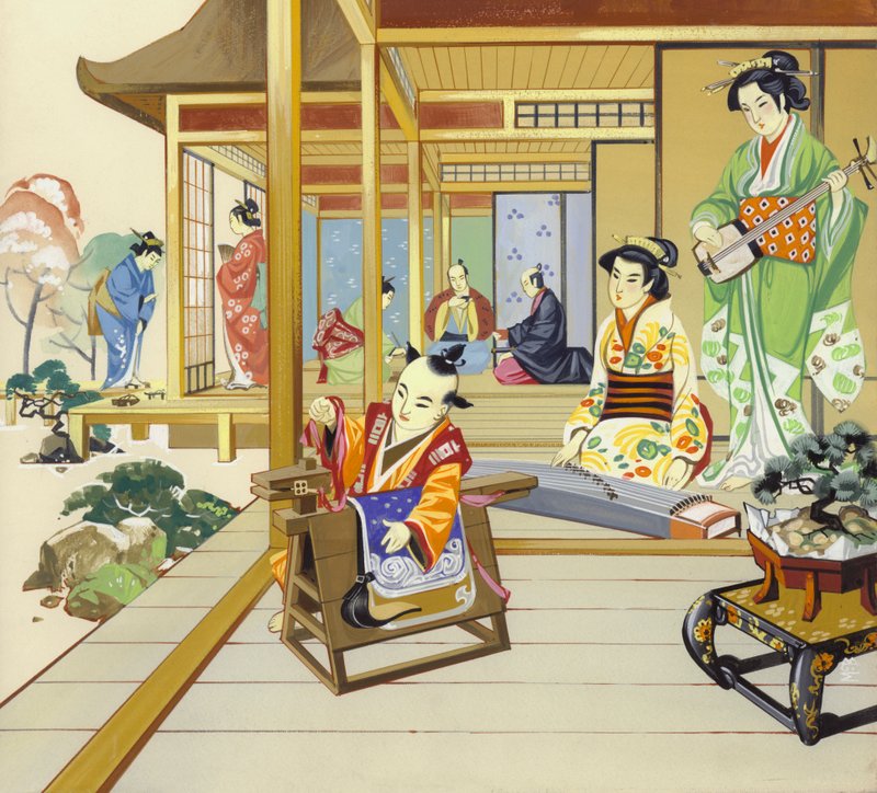 18e eeuws Japans huis (gouache op papier) door Angus McBride