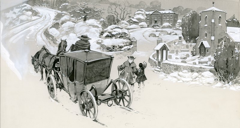18e eeuws huis in de sneeuw door Angus McBride