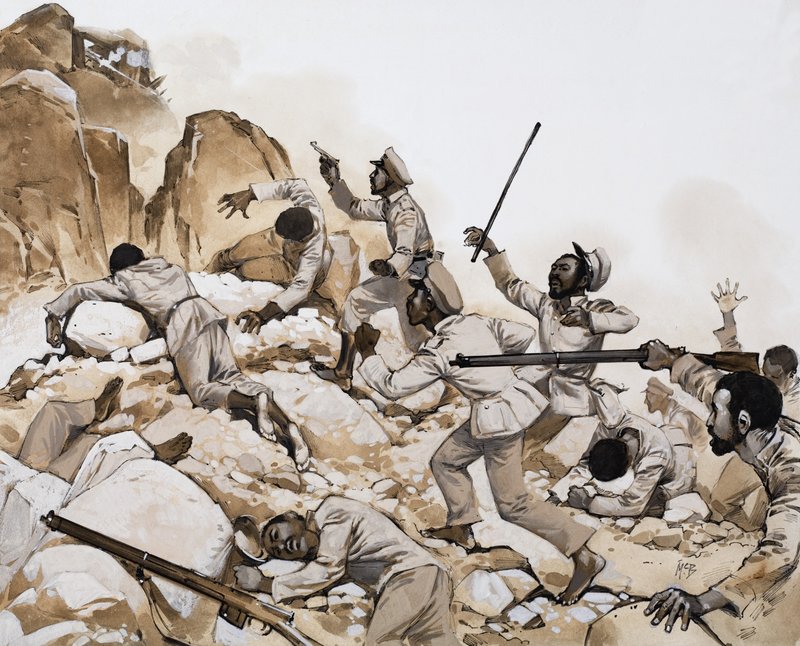 Militaire schermutseling door Angus McBride
