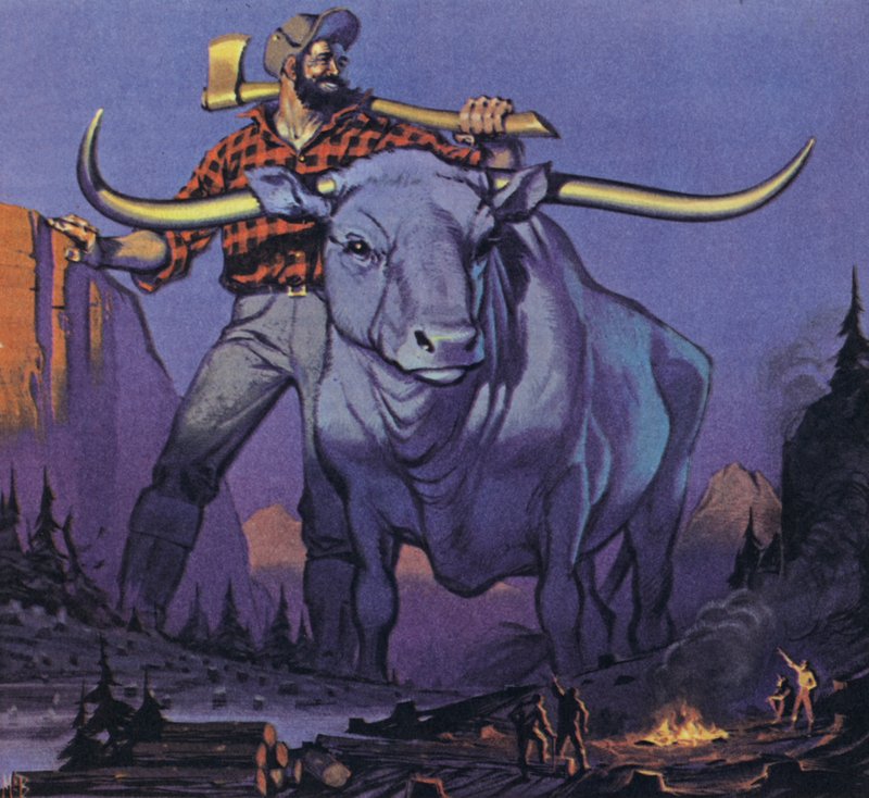 Paul Bunyan en Babe (kleurenlitho) door Angus McBride