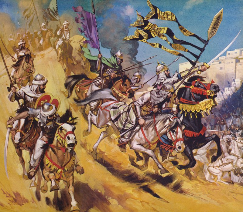 Saladin en zijn Saracenen (kleurenlitho) door Angus McBride