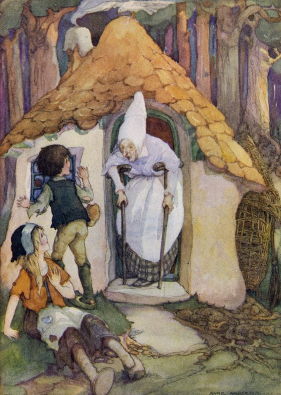 Hans en Grietje (kleur litho) door Anne (after) Anderson