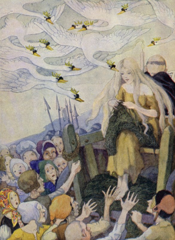 De Wilde Zwanen (kleur litho) door Anne (after) Anderson