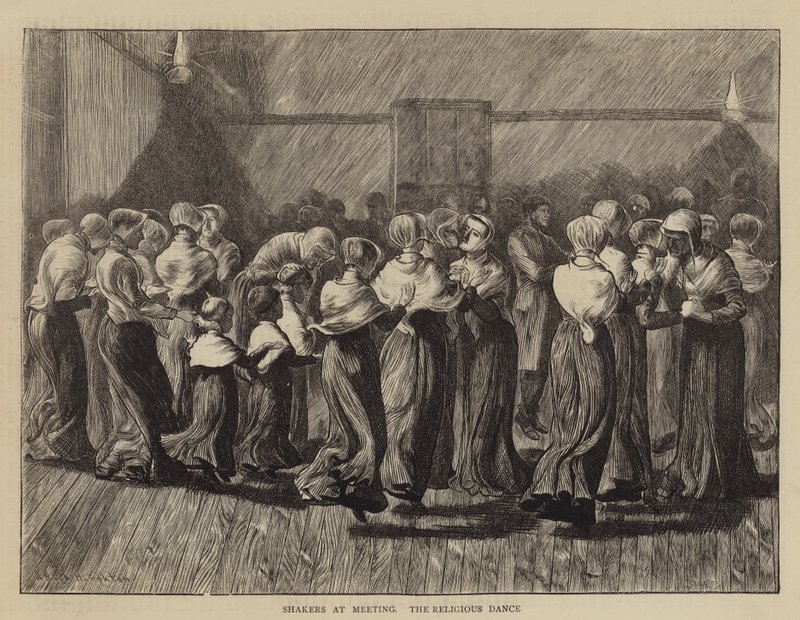 Shakers bij de Bijeenkomst, de Religieuze Dans door Arthur Boyd Houghton