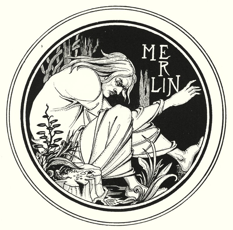 Merlijn (gravure) door Aubrey (after) Beardsley