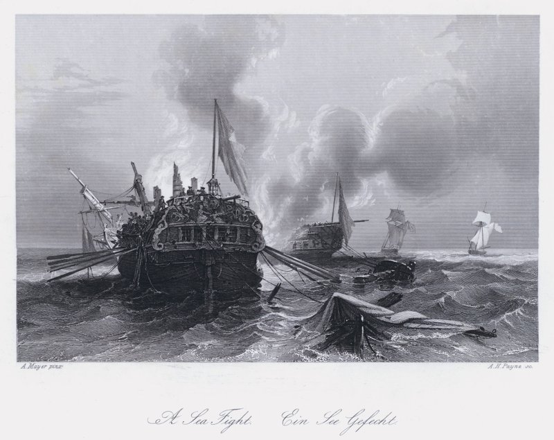 Een Zeeslag door Auguste Etienne Francois Mayer