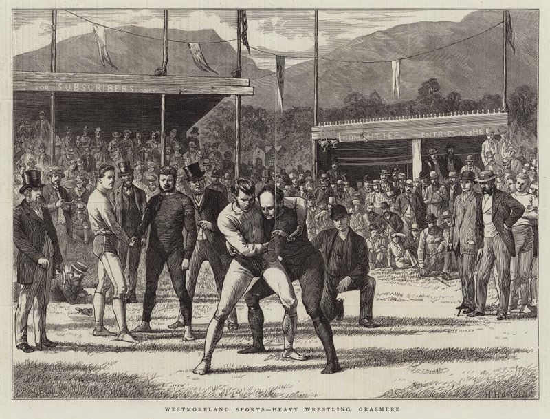 Westmoreland sporten, zwaar worstelen, Grasmere door Basil Bradley