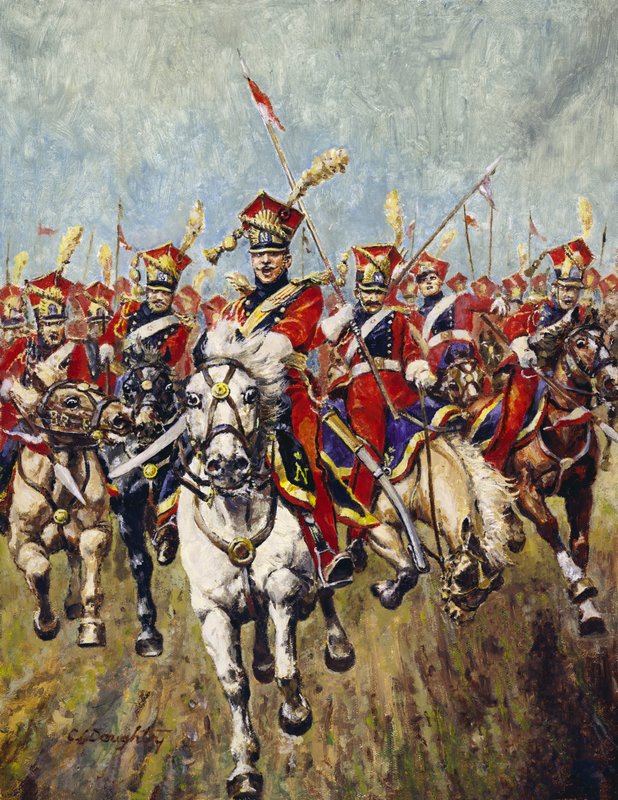 Franse cavalerieaanval (olieverf op doek) door C.L. Doughty