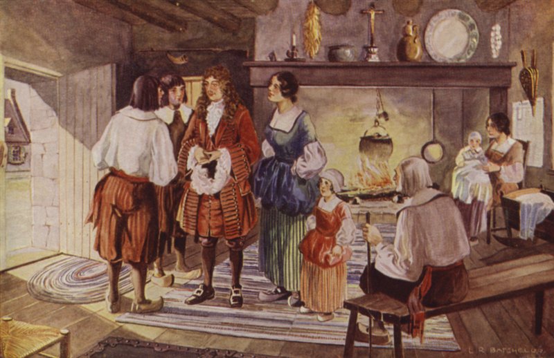 Een bezoek van de magistraat (kleurenlitho) door Canadian School