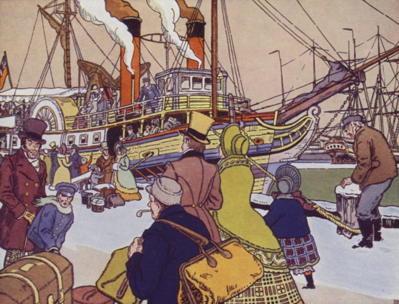 Een vroeg Canadees stoomschip (kleurenlitho) door Canadian School