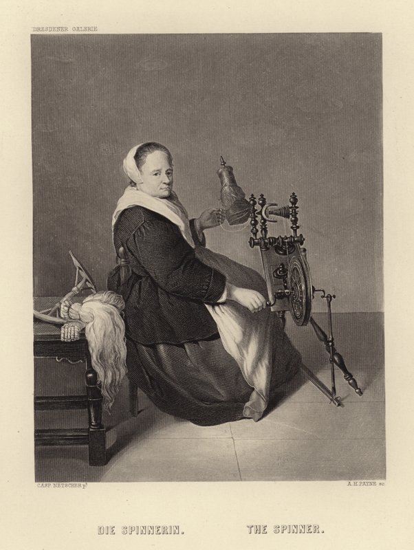De spinster door Caspar Netscher
