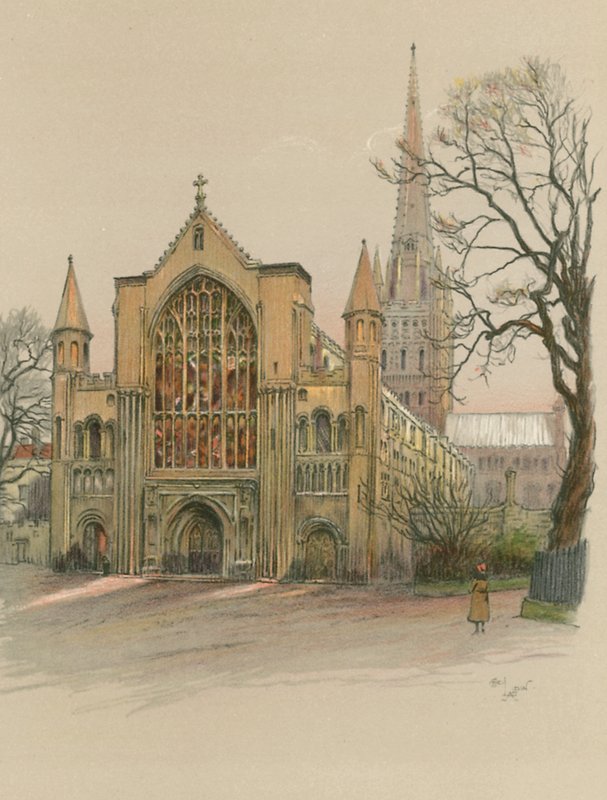 Kathedraal van Norwich door Cecil Charles Windsor Aldin