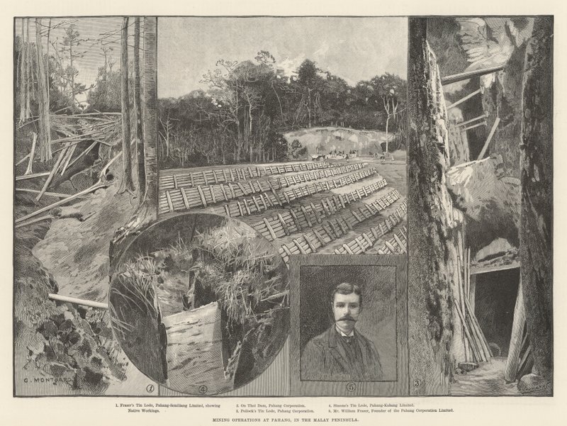 Mijnbouwactiviteiten in Pahang, op het Maleisisch Schiereiland door Charles Auguste Loye