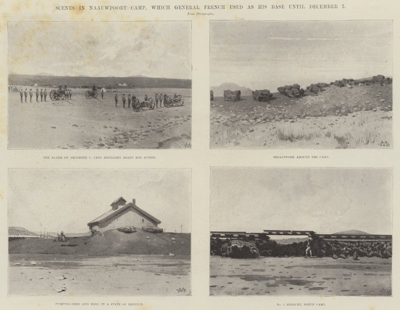 Scènes in Naauwpoort Camp, dat generaal French gebruikte als zijn basis tot 7 december door Charles Auguste Loye