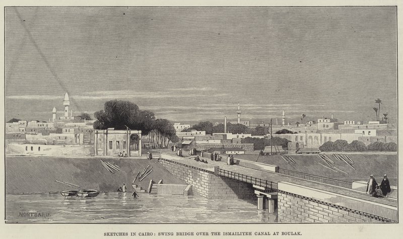Schetsen in Caïro, draaibrug over het Ismailiyeh-kanaal bij Boulak door Charles Auguste Loye
