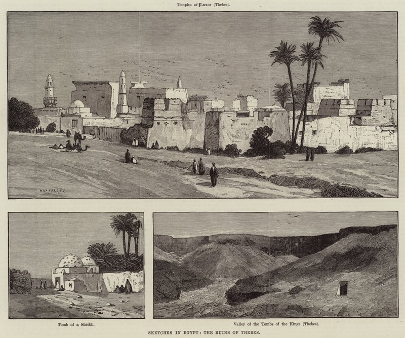 Schetsen in Egypte, de Ruïnes van Thebe door Charles Auguste Loye