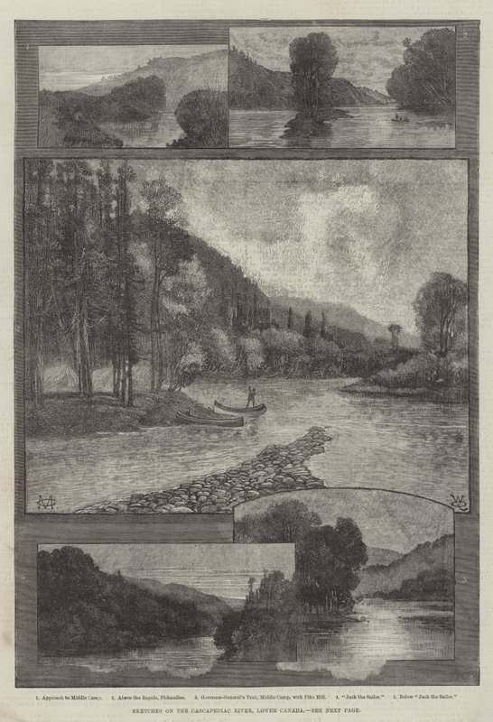 Schetsen aan de Cascapediac Rivier, Laag-Canada door Charles Auguste Loye