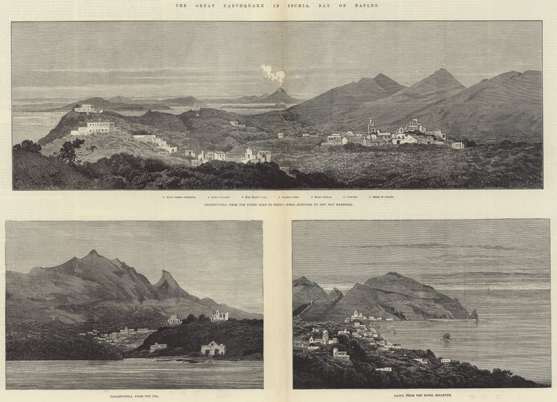 De Grote Aardbeving in Ischia, Baai van Napels door Charles Auguste Loye