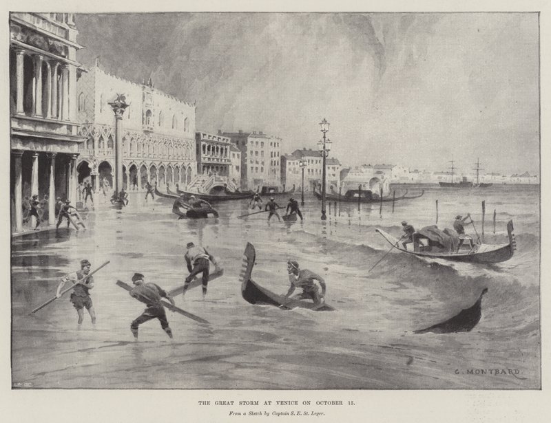 De grote storm in Venetië op 15 oktober door Charles Auguste Loye