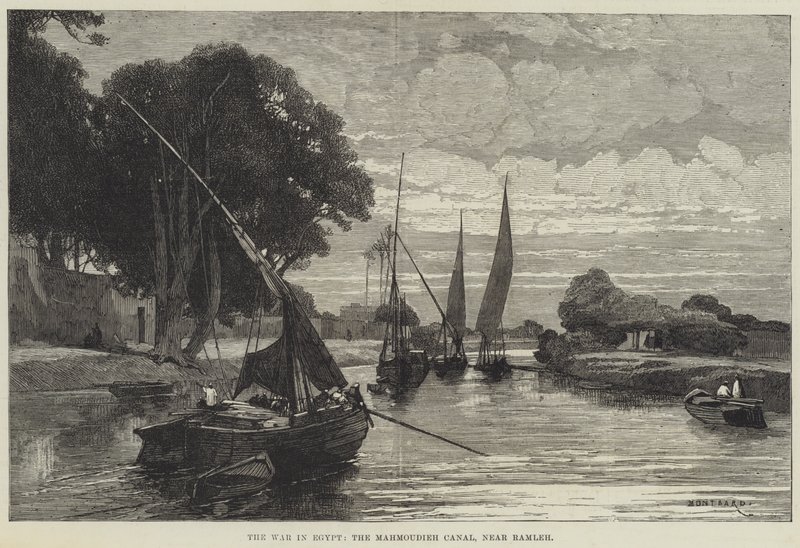 De Oorlog in Egypte, het Mahmoudieh Kanaal, nabij Ramleh door Charles Auguste Loye