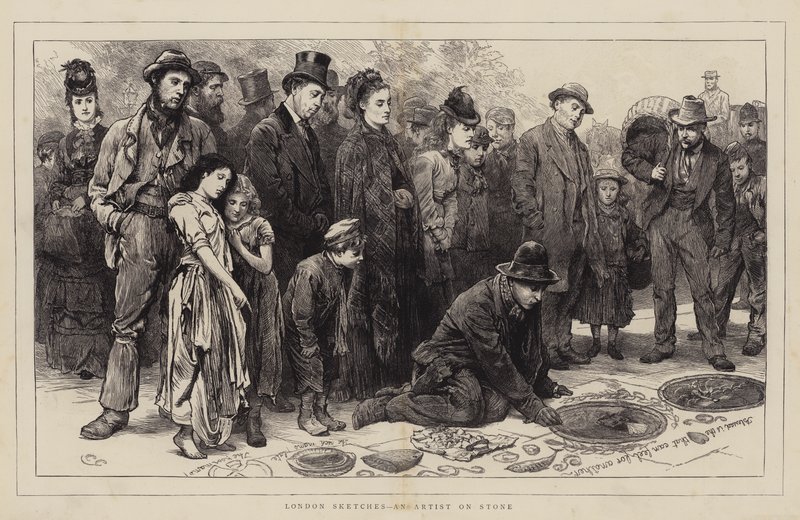 Londense schetsen, een kunstenaar op steen door Charles Green