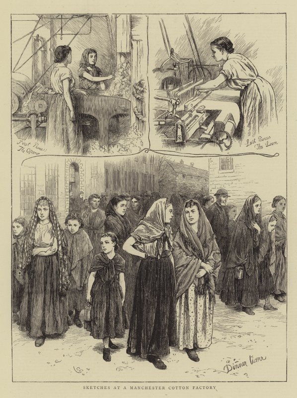 Schetsen in een katoenfabriek in Manchester door Charles Green