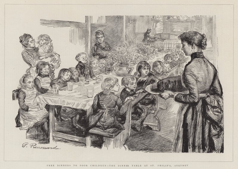 Gratis diners voor arme kinderen, de eettafel bij St Philip