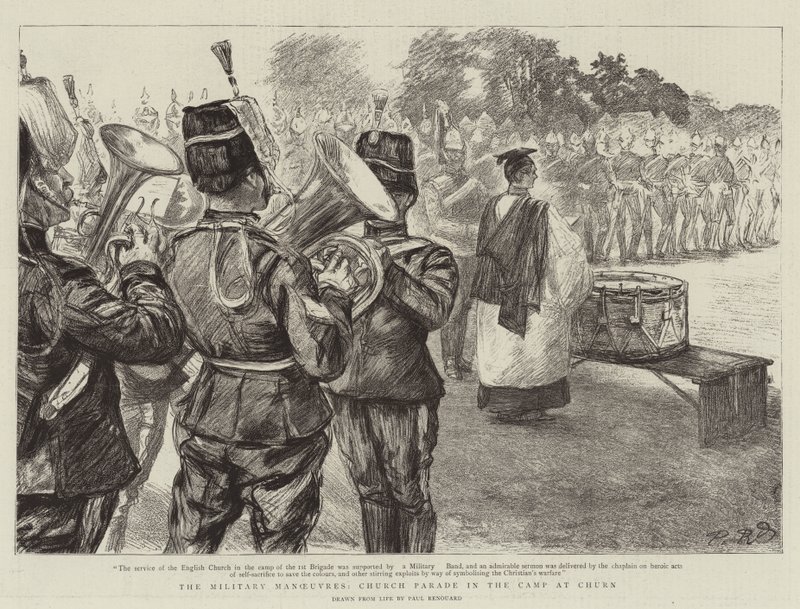 De militaire manoeuvres, kerkparade in het kamp bij Churn door Charles Paul Renouard