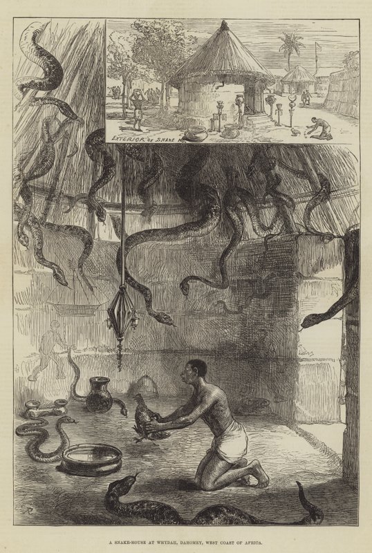 Een Slangenhuis in Whydah, Dahomey, Westkust van Afrika door Sir John Charles Robinson