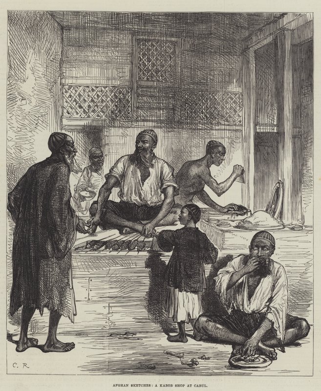 Afghaanse schetsen, een kebabwinkel in Kabul door Sir John Charles Robinson